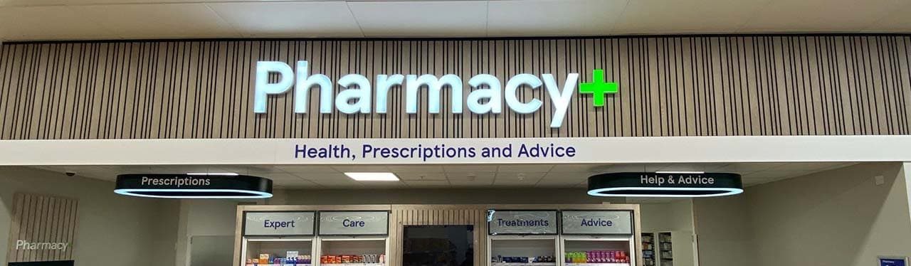 A pharmacy counter offering health, prescriptions and advice.